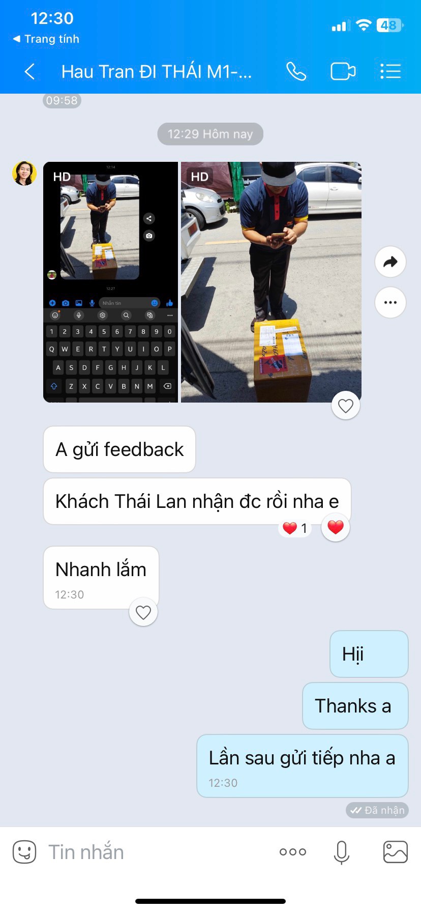 phản hồi của khách gửi hàng đi Thái Lan